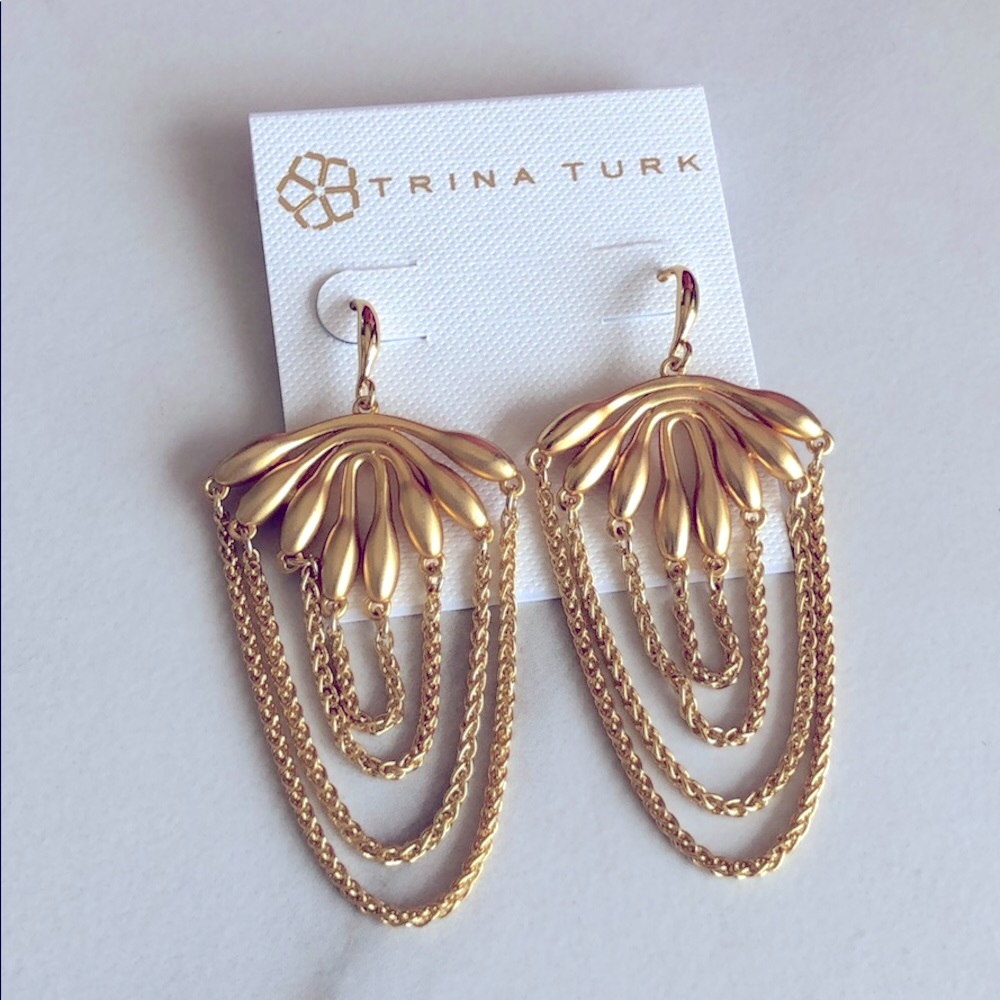 🆕Trina Turk | Retro Botanic Drape Chain Earrings - Picture 2 of 4